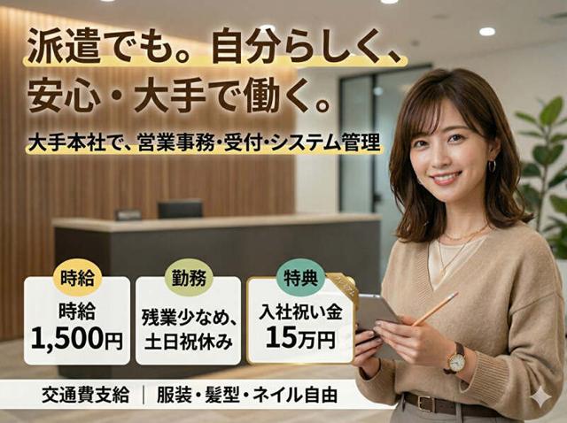 ★入社祝い金10万円★残業ほぼなし◎大手本社で選べる3職種◎(オフィス、京都市山科区)のイメージ画像