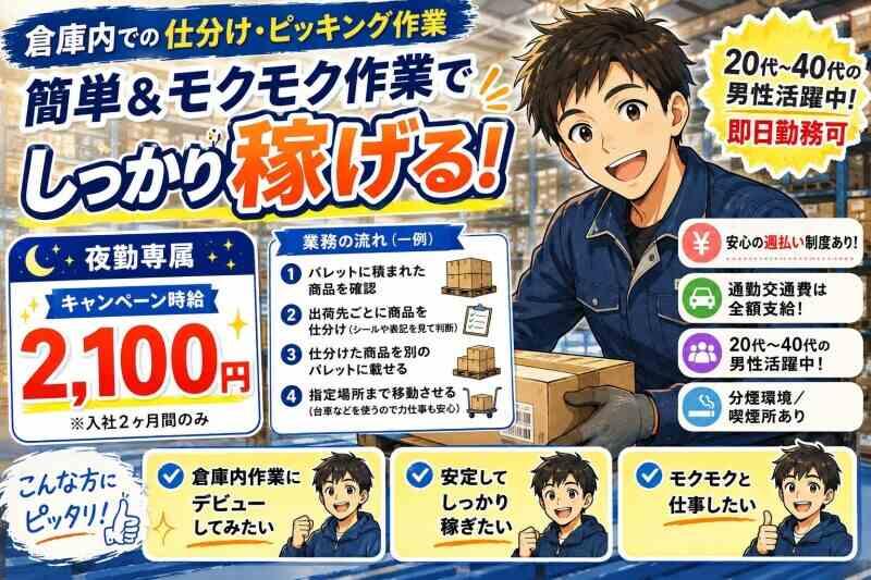 物流倉庫での仕分け作業の仕事画像1